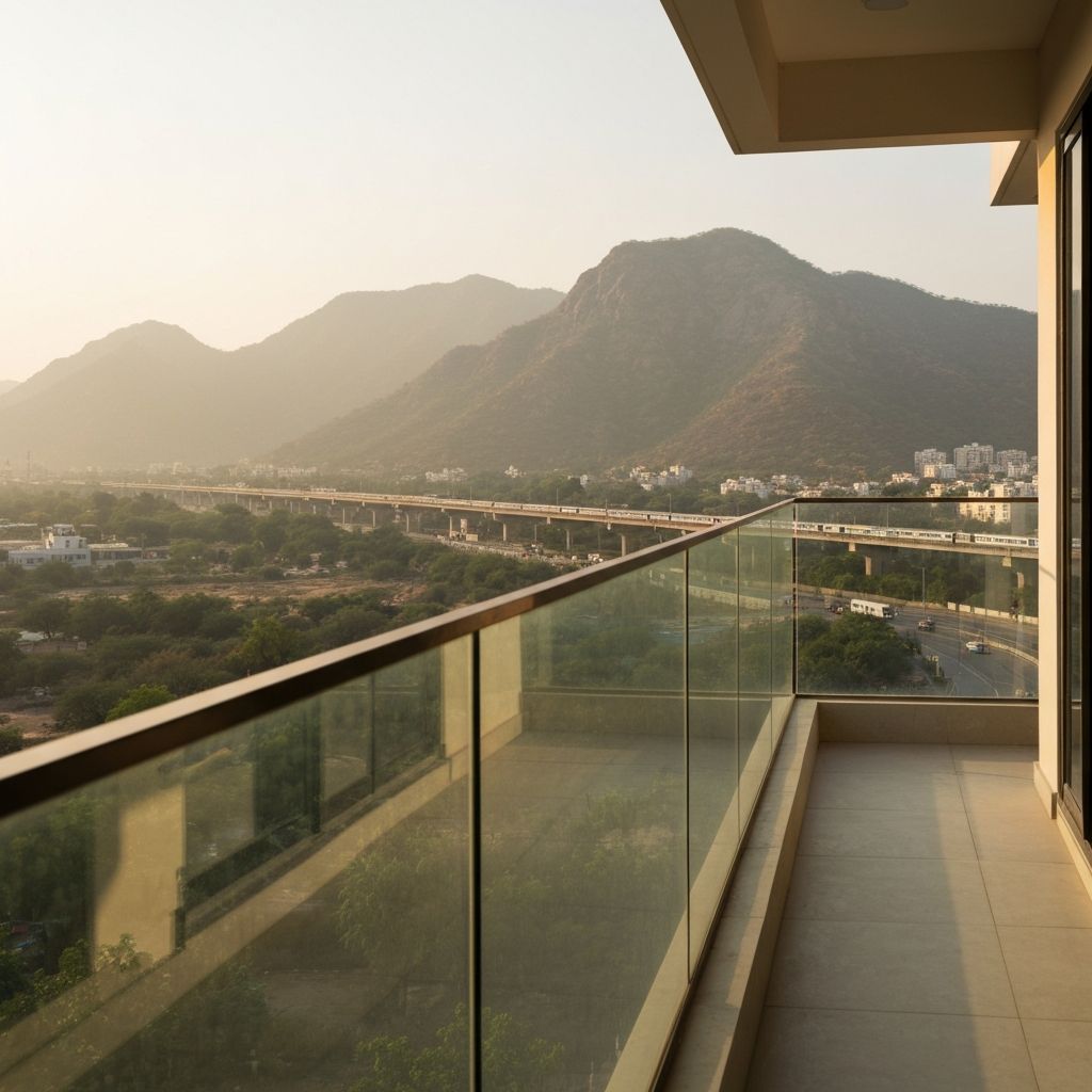 Balcony with metro and Aravali views